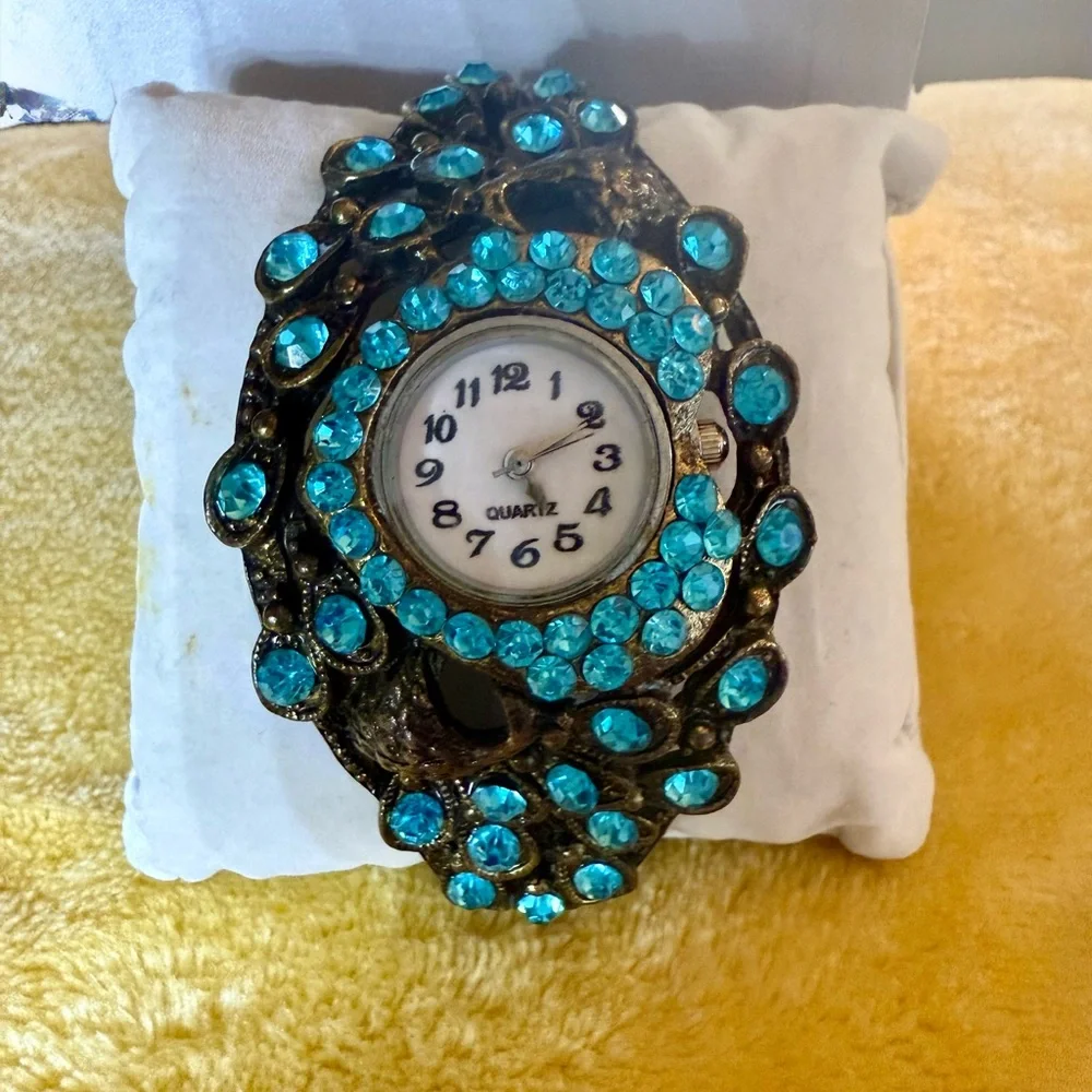 VTG ~ Luxurious Turquoise Gemstone Watch set in thorny hedge pattern.